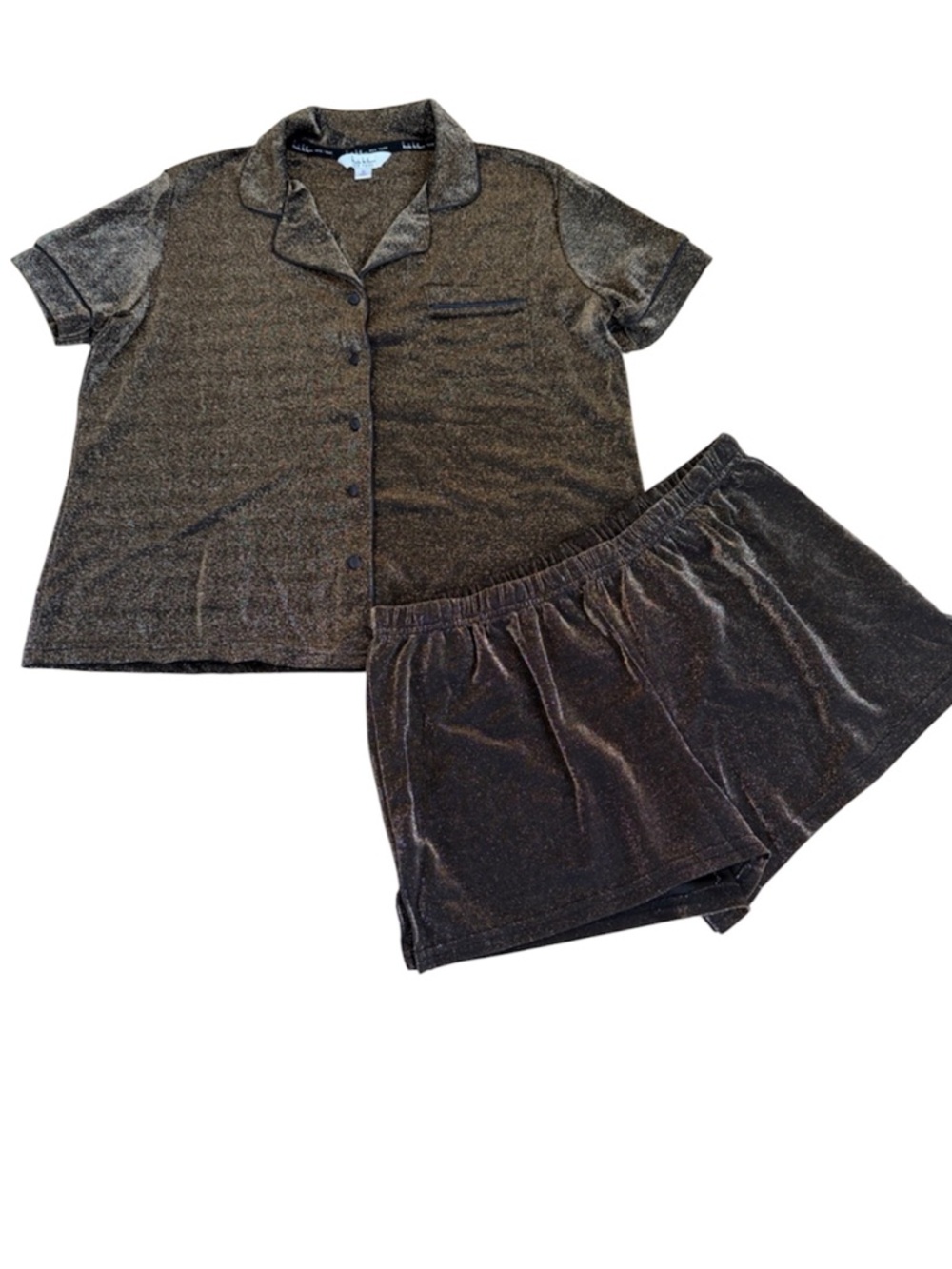 Nicole Miller Shimmer Short Sleeve Pajama Set in Bronze - Women Size M